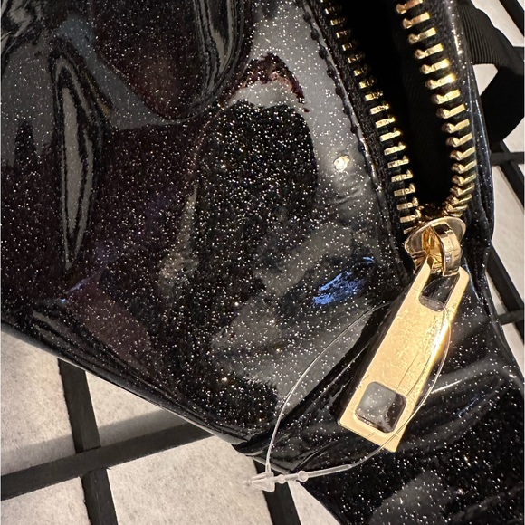 Medium Black Shiny Fanny Pack with Gold Accents - Picture 5 of 11